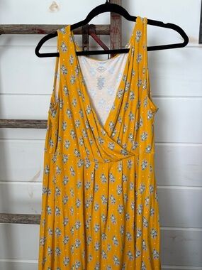 St. John's Bay Mustard Yellow Floral Wrap-Style Maxi Dress